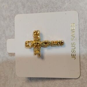 Jesus saves faux gold lapel pin.